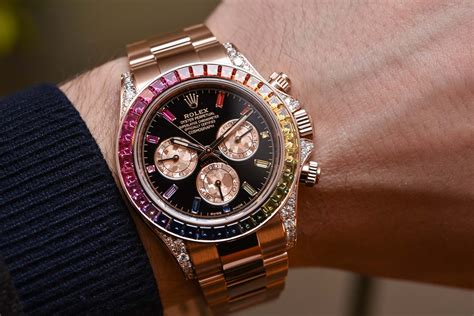 rolex daytona rainbow rose gold replica|rolex daytona rainbow bezel.